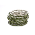 Elastic silver bracelet with single row of green sparkling crystals in stacked view - Silver Multi-layer Stacking Green Rhinestone