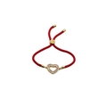 Pulsera de cuerda roja con colgante de corazón dorado y cristales de circonita blanca - Cuerda Roja