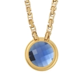 Golden stainless steel chain necklace featuring a round blue faceted glass stone pendant - Gold Blue Necklace (KN114101-Z)