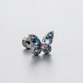 Pink and blue zircon butterfly screw back earring in polished surgical steel metal - Butterfly Blue Wings Pink Center Style (A64-4#)