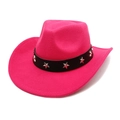 Dettaglio cappello da cowboy in lana rosa con cintura nera e borchie a stella argento - M (56-58cm) / Rosa Rosso
