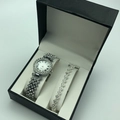 Elegant silver quartz watch and heart bracelet set with crystal rhinestones in box - A5 Silver + Silver 3-Diamond Set (No Box)
