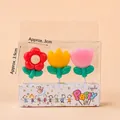 Three-piece floral party candle set with red flower and tulips in clear packaging - 3 Pcs Dark Color Flowers Set / 3pcs / Dark Color Small Flowers