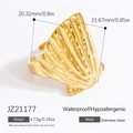 18K gold-plated stainless steel shell texture ring with adjustable open band design - JZ21177-Wave Texture Band