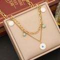 Golden double-layer evil eye necklace with turquoise beads and shell pendants - 1# Double Layer Evil Eye Necklace