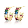 Golden C-shaped 925 silver earrings with colorful rectangular baguette cut cubic zirconia - Gold Multicolor