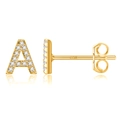 S925 silver letter A stud earrings with gold plating and cubic zirconia inlay - Gold A