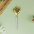 Metallic gold heart-shaped birthday candle on a white stick for cake decoration - Heart / Gold