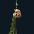 Green Sandalwood carved diffuser pendant with emerald beads and silk tassel detail - Green Sandalwood Cylinder - No Aroma Pill