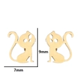 Golden minimalist cat-shaped stud earrings in artistic hollow silhouette, 9mm by 7mm size - Cat / Gold
