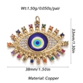 Size diagram of gold evil eye pendant with measurements 38mm x 33mm and copper material - YSN031-03 (Yellow Tone Spiked Eye)