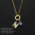Gold-plated stainless steel necklace with textured letter N and purple stone pendant - Letter N Style (Steel) / Silver