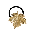 Goldenes Ahornblatt-Haargummi aus Metall mit Textur und schwarzem Gummiband - Gold Ahornblatt