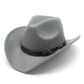 Gray wool felt cowboy hat with a brown leather belt buckle band on a white background - M (56-58cm) / Gray