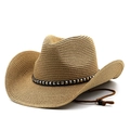 Cappello da cowboy in paglia con fascia in pelle borchiata e laccetto regolabile - M(56-58cm) / Cachi
