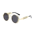Steampunk round sunglasses with gold alloy frame and dark lenses in a 45-degree view - Gold Frame Black Grey