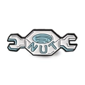 Cute enamel wrench brooch with blue NUT text and hexagonal base detail for clothes - Wrench Nut