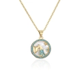 Macro detail of gold Aquarius necklace with turquoise stones and white mother of pearl inlay - Aquarius