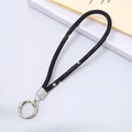 Luxury black rhinestone encrusted U-shaped phone strap with silver metallic clasp - 6mm Rhinestone Spring Ring Charm - Black (K3459)