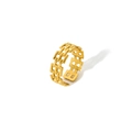Macro shot of 18K gold plated hollow chain pattern ring with adjustable open band detail - Gold Geometric Lattice Style (TR4005-G)