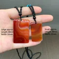 Red agate rectangular pendant necklace with natural silk texture in two sizes on a cord - Small Plaque (Bead Chain Style)