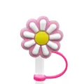 Pink daisy flower silicone straw cover cap with white petals and yellow center detail - 1704-44 Pink Cartoon Flower