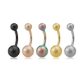 Set of five frosted stainless steel belly button rings in black, gold, and silver colors - 5 Pcs/Set / 5 Colors Mixed