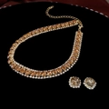 Vintage jewelry set with amber gemstones and sparkling rhinestones on black background - Champagne 2-Piece Set (Earrings + Necklace)