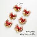 Set di 6 fiocchi natalizi in iuta da 5cm con campanelli dorati e agrifoglio rosso - Foglia Rossa Caffè Chiaro