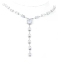 Luxurious silver Y-shaped tassel necklace with rectangular pavé-set cubic zirconia - Silver