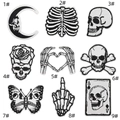 Set of 9 black and white gothic skull embroidered patches for clothing decoration - 9Pcs Full Set Combination