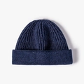 Winter dark blue knitted beanie with thick ribbed texture and double cuff style - One Size / Navy Blue