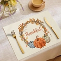 Tovaglietta in lino con stampa zucca arancione e scritta Thankful per il Ringraziamento - Ghirlanda di Zucche Multicolore Thankful