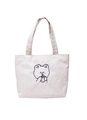 Close-up of cute cartoon bear embroidery on off-white corduroy tote bag detail - Sheep Milk Tea White