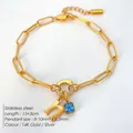 Elegante 14K vergulde roestvrijstalen armband met letter D en blauwe hanger bedel - Letter N / Staalkleur