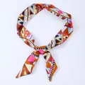 Bohemian geometric pattern narrow silk scarf hair tie in orange and blue shades - X25-Multi