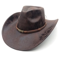 Vintage brown suede fedora with wide brim and antique skull star metal emblem - M(56-58cm) / Tie-Dye Coffee