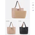 Handwoven tote bag in apricot with inner pouch and premium textured finish - Apricot/Black (2 Pcs Set)