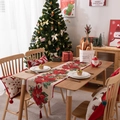 Chemin de table de Noël avec motif poinsettia rouge et glands sur décor de table - 35*140cm / Poinsettia & Cloche (Triangle)
