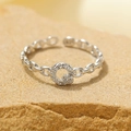 Adjustable S925 silver ring featuring a letter Q design with sparkling zircon stones - Silver-Letter Q