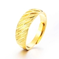 Adjustable golden open ring featuring engraved twill patterns and textured metal finish - Meteor Shower (J2292)