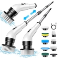 Set spazzola elettrica bianca per pulizia con asta telescopica e 8 testine intercambiabili - 8 Testine di Ricambio / Bianco