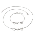 Silbernes Herz und Pfotenabdruck Schmuckset mit Edelstahl Halskette und Armband - Stahlfarbe (KS114761-K)