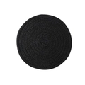 Handwoven black cotton rope round placemat with minimalist spiral braided texture - Black