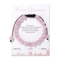 Verstelbare natuurlijke rozenkwarts kralenarmband met zwart koord op geschenkkaart - Rozenkwarts Stijl (FK2268) / 19cm