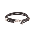 Close-up of double-wrapped grey woven cord bracelet with silver dolphin charm clasp - Dolphin / Dark Coffee