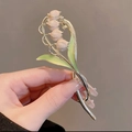 Elegant silver lily of the valley hair claw clip with pink petals and green leaves - Pink Lily of the Valley Silver Hair Clip