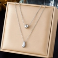 Detailed macro view of silver double-layer necklace with bead and water drop pendants - Silver Layered Ball 3D Waterdrop Pendant (N4083)