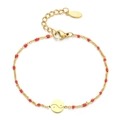Bohemian gold stainless steel bracelet with red enamel beads and Tai Chi Yin Yang charm - Gold/Red