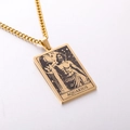 Gold stainless steel tarot necklace featuring Aquarius zodiac square pendant for men - Aquarius / Gold